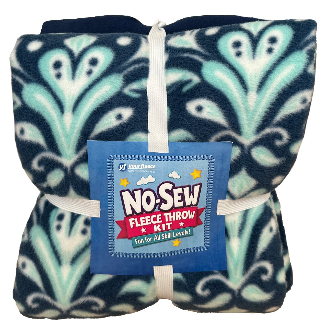 Nautical Damask Anti-Pill Premium No-Sew Throw Fleece Fabric Kit
